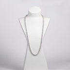 The Strand Necklace worn — 4mm moissanite tennis necklace on neck, 18K gold plated — Aurora Moissanite