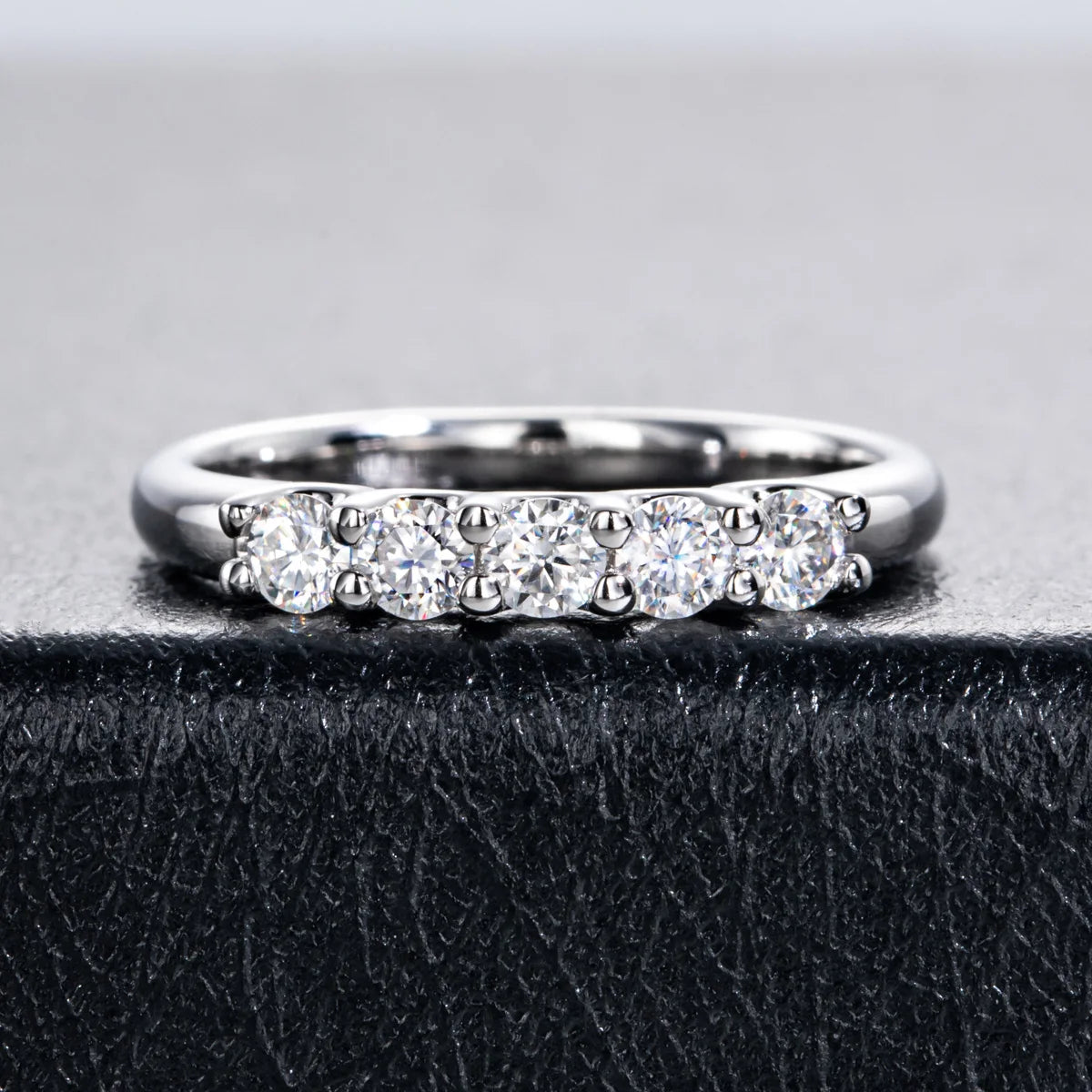 The Cord Band — 3mm moissanite bezel wedding ring, front view, 14K gold plated — Aurora Moissanite
