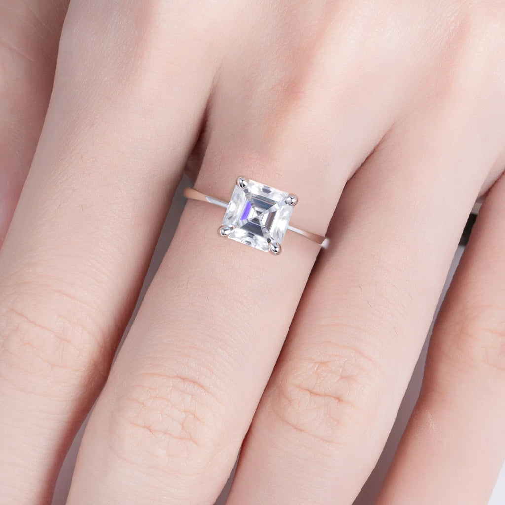 Asscher cut moissanite top view, 3ct D color octagonal — Aurora Moissanite