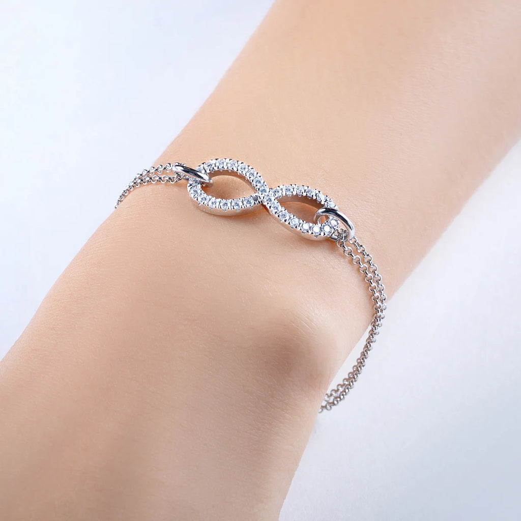 AnuJewel 1.7mm Moissanite Bow-Knot Bracelet 925 Sterling Silver Lab Created Diamond 18+5cm Adjustable Bracelets for Woman Gifts