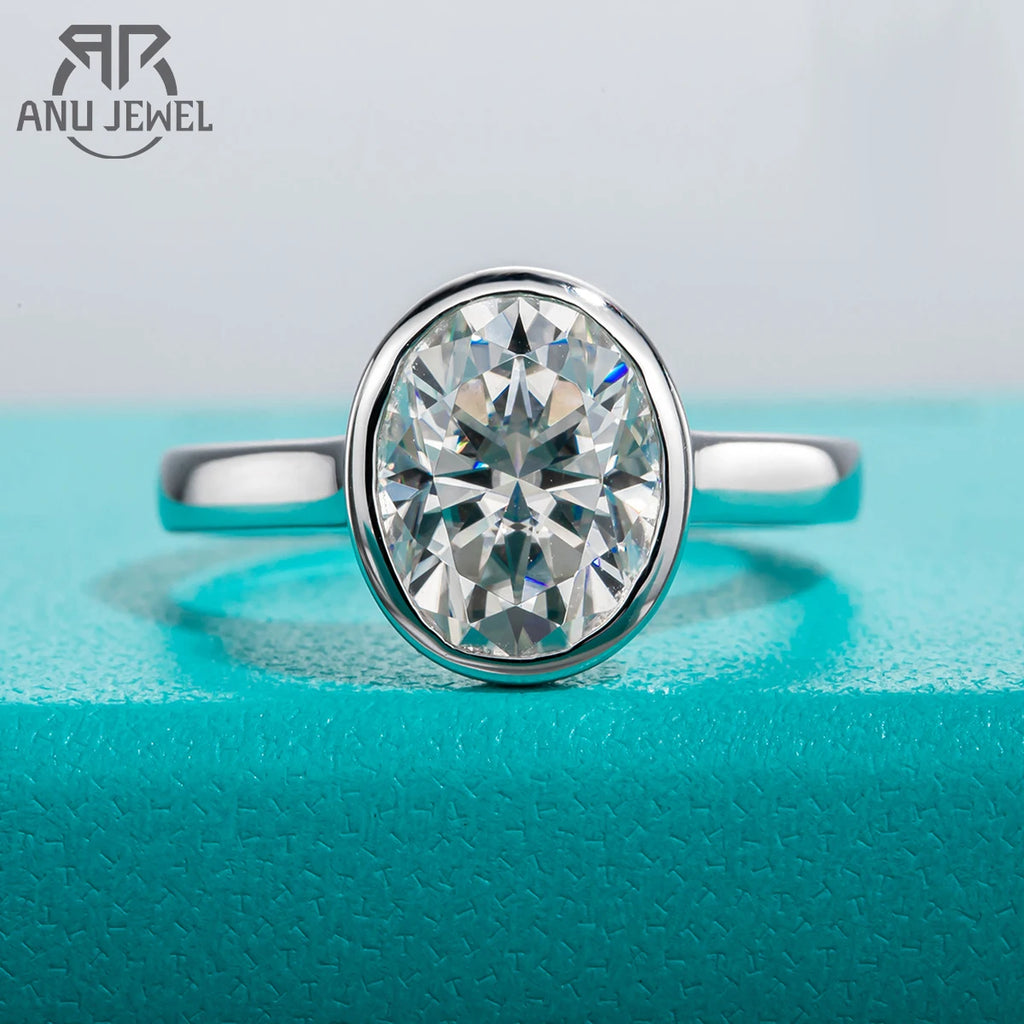 3ct oval moissanite bezel engagement ring, S925 sterling silver — Aurora Moissanite
