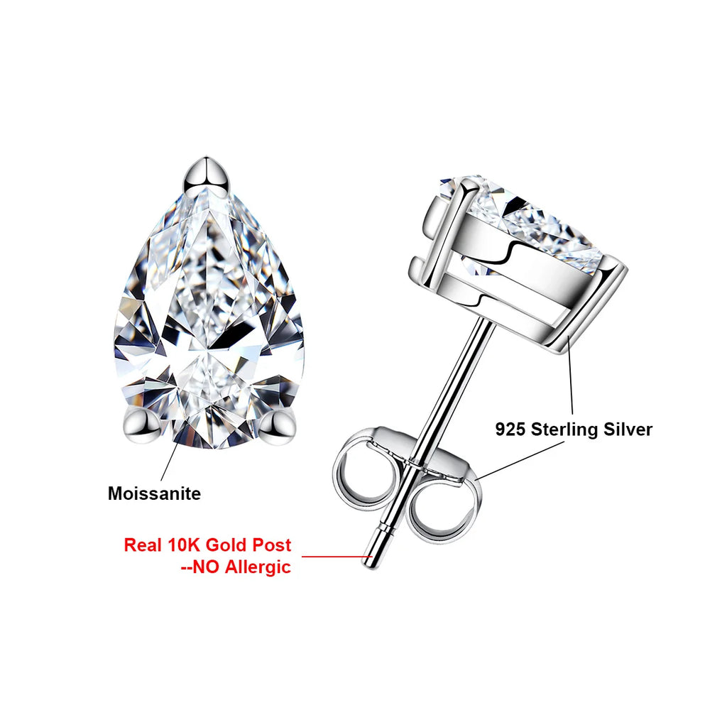 AnuJewel 10K Gold Post 5/2/1.2ct Pear Cut Moissanite Stud Earrings Anti-allergy Eearrings For Women Jewelry Wholesale