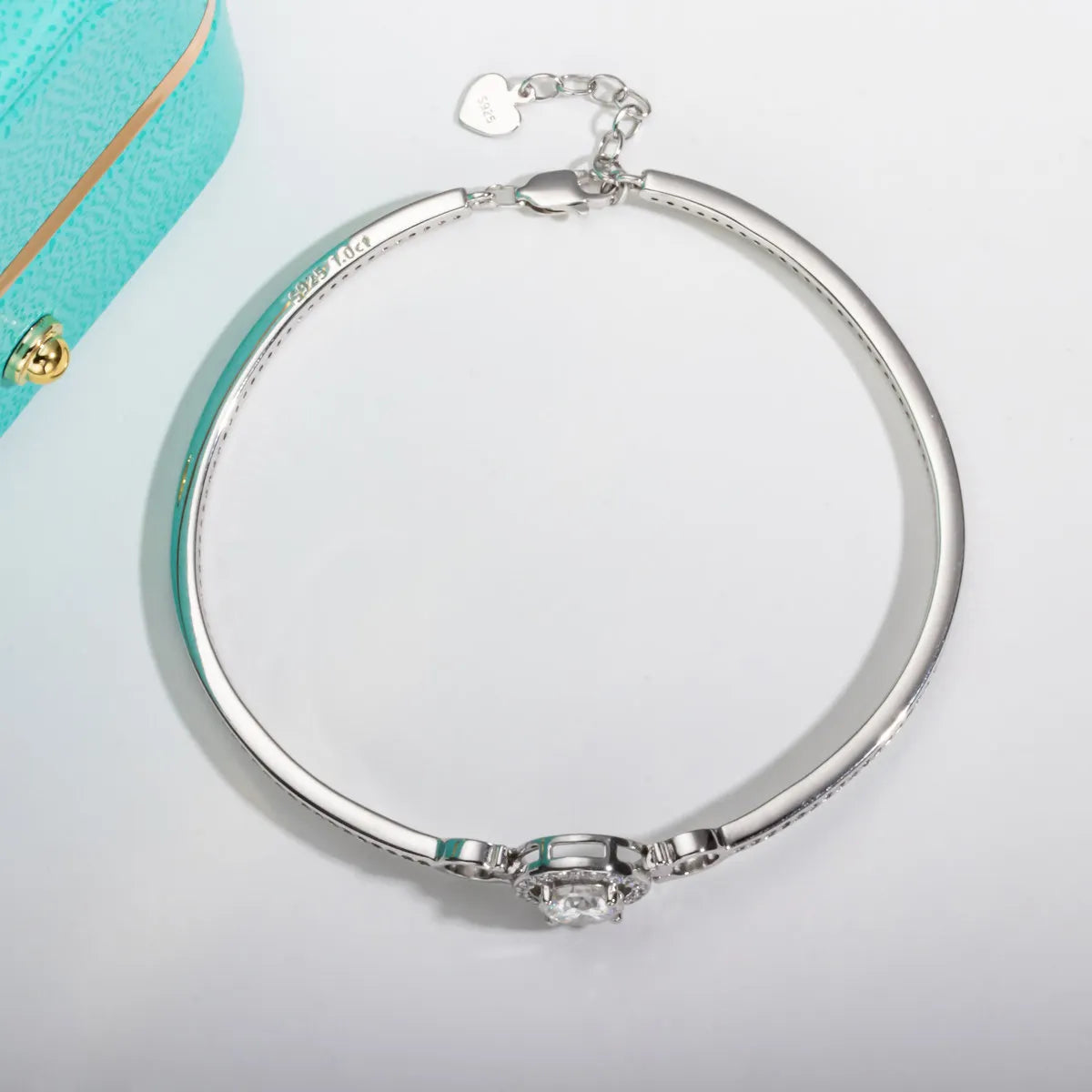 AnuJewel 1ct D Color Moissanite Bracelet 925 Sterling Silver 18K White Gold Plated Adjustable Bangle for Women