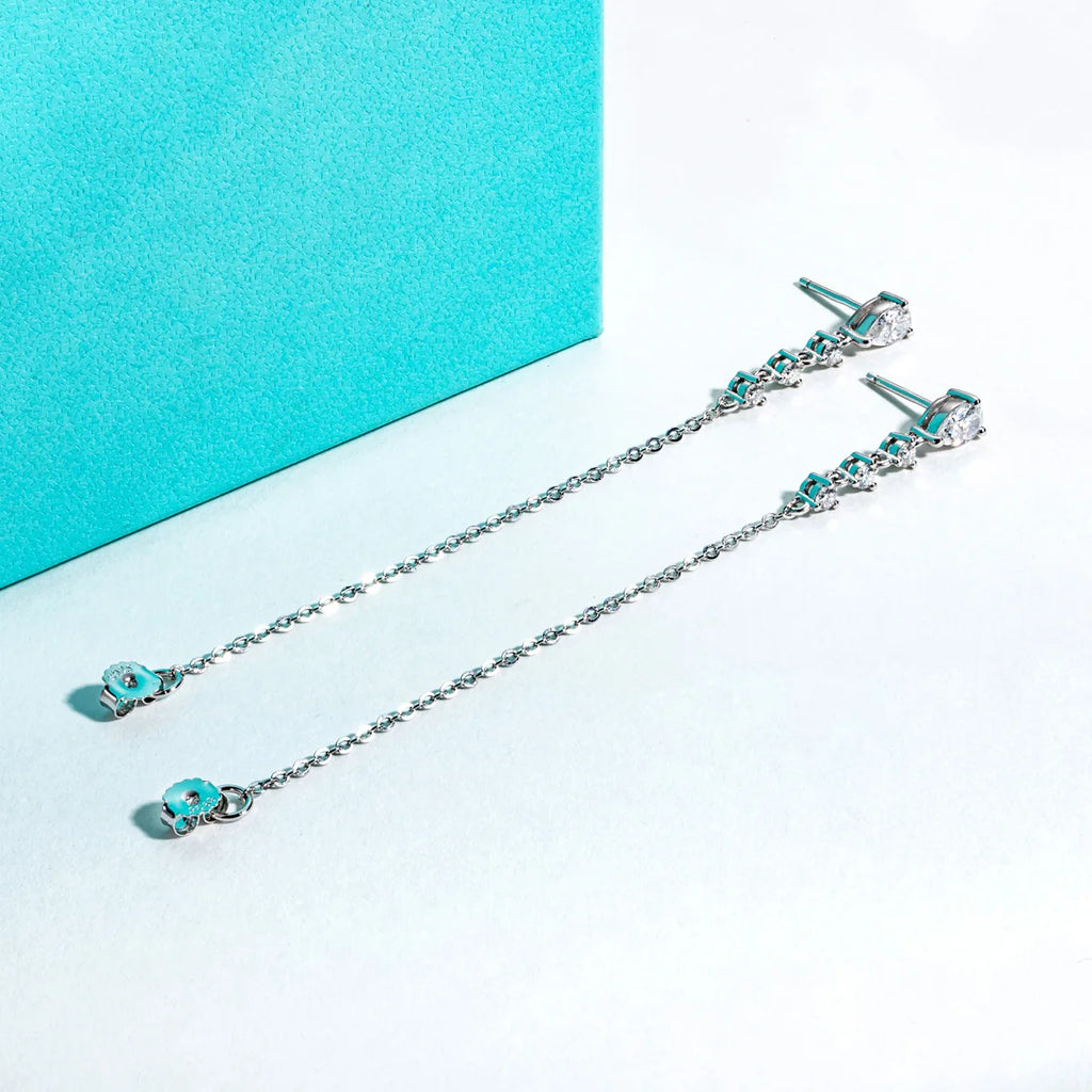 1cttw pear moissanite drop earrings side view, S925 — Aurora Moissanite