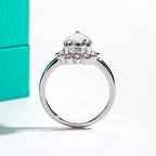 The Wren Ring — 4ct pear moissanite crown ring, front view, 18K gold — Aurora Moissanite