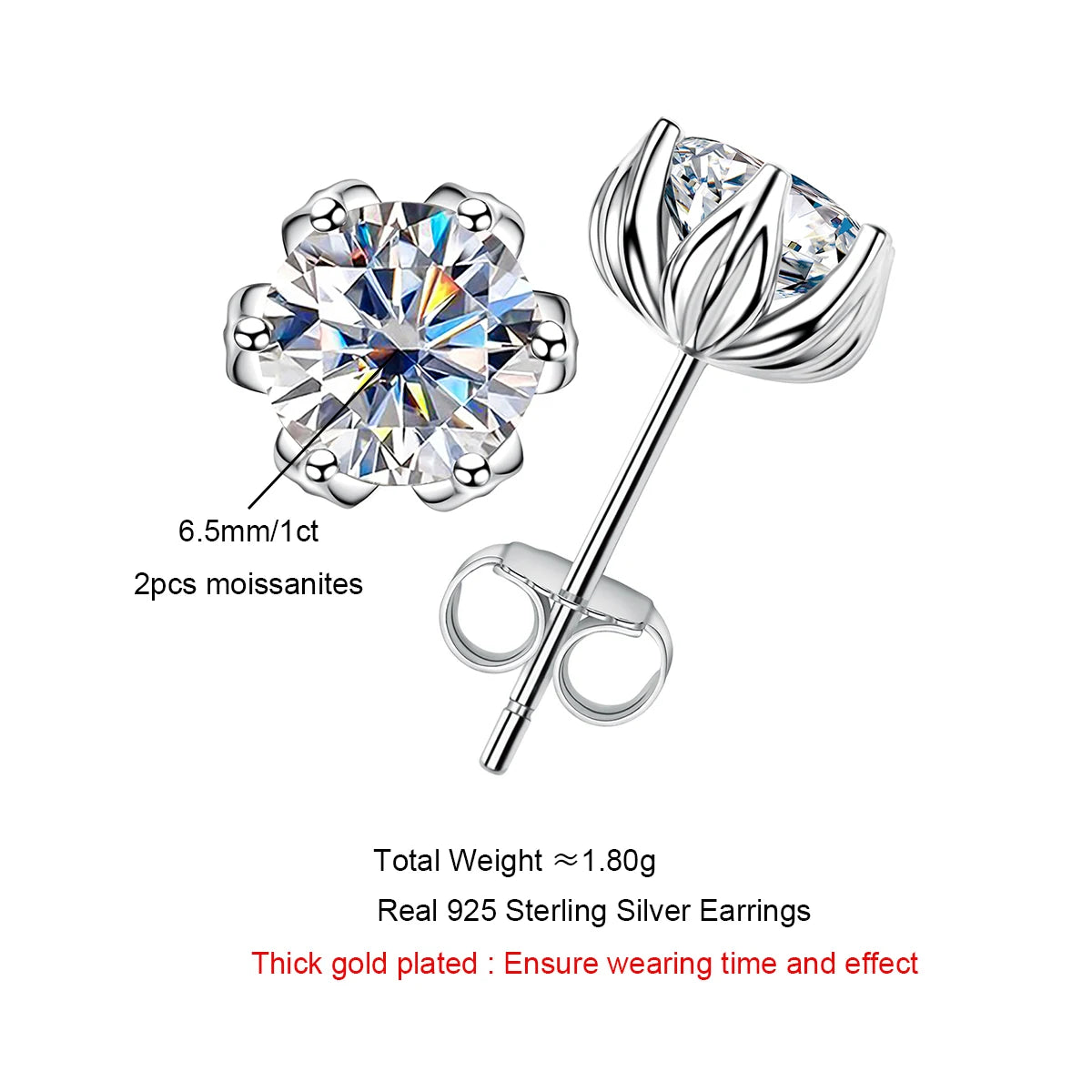 AnuJewel 2cttw D Color Moissanite Diamond Lotus Stud Earrings 925 Sterling Silver Flower Earrings For Woman Gifts Wholesale
