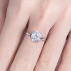 Four-leaf clover moissanite ring top view, bezel fitted to clover outline — Aurora Moissanite