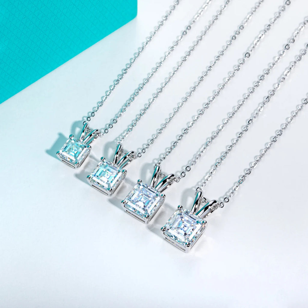 AnuJewel 2ct/3ct/4ct/5ct D Color Asscher Cut Moissanite Diamond Pendant Necklace 925 Sterling Silver Jewelry Gifts for Women