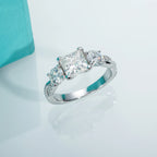 Princess cut moissanite three-stone 1.5cttw D color VVS1, three matching squares — Aurora Moissanite