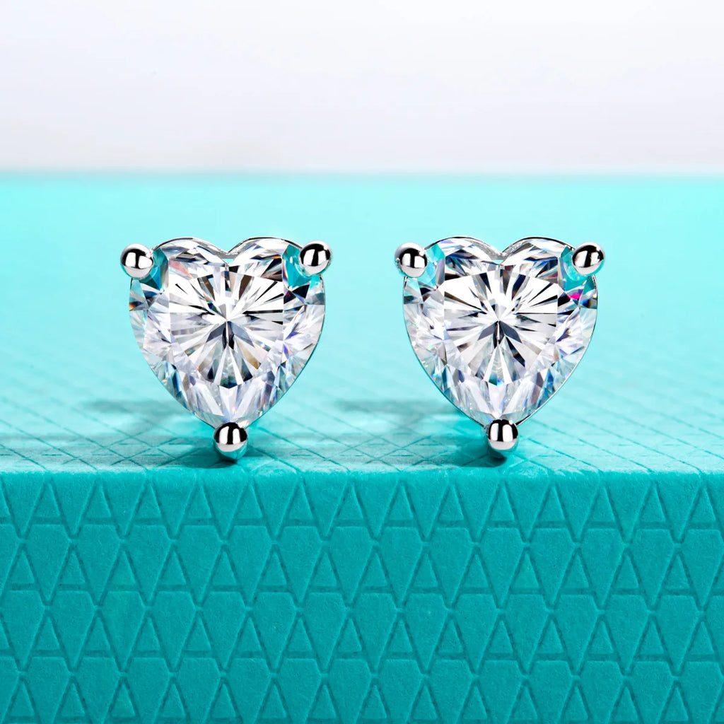 AnuJewel Heart Moissanite Stud Earrings 1cttw-6cttw D Color VVS1 925 Sterling Silver 18k Gold Plated Classic Women's Jewelry