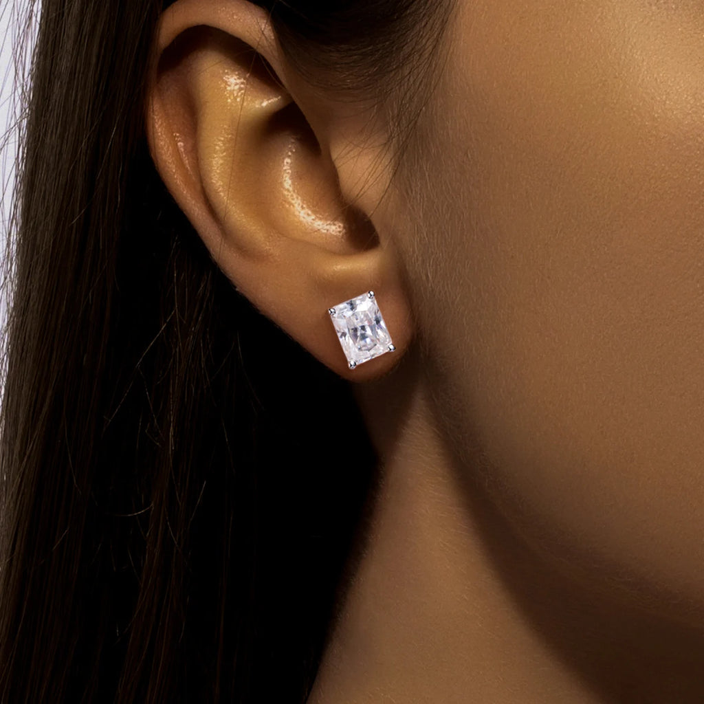 The Lore Earrings — radiant moissanite stud earrings in multiple sizes — Aurora Moissanite