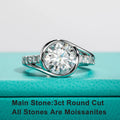 Top view of 3ct round moissanite bezel ring showing clean continuous bezel setting — Aurora Moissanite