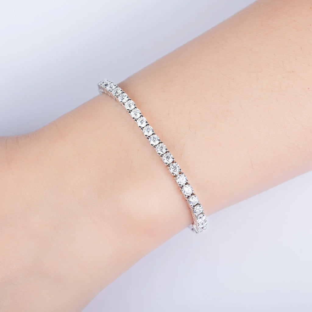 AnuJewel 3mm Moissanite Tennis Bracelet On Hand 925 Sterling Silver Lab Created Diamond 16+4cm Adjustable Bracelets For Woman