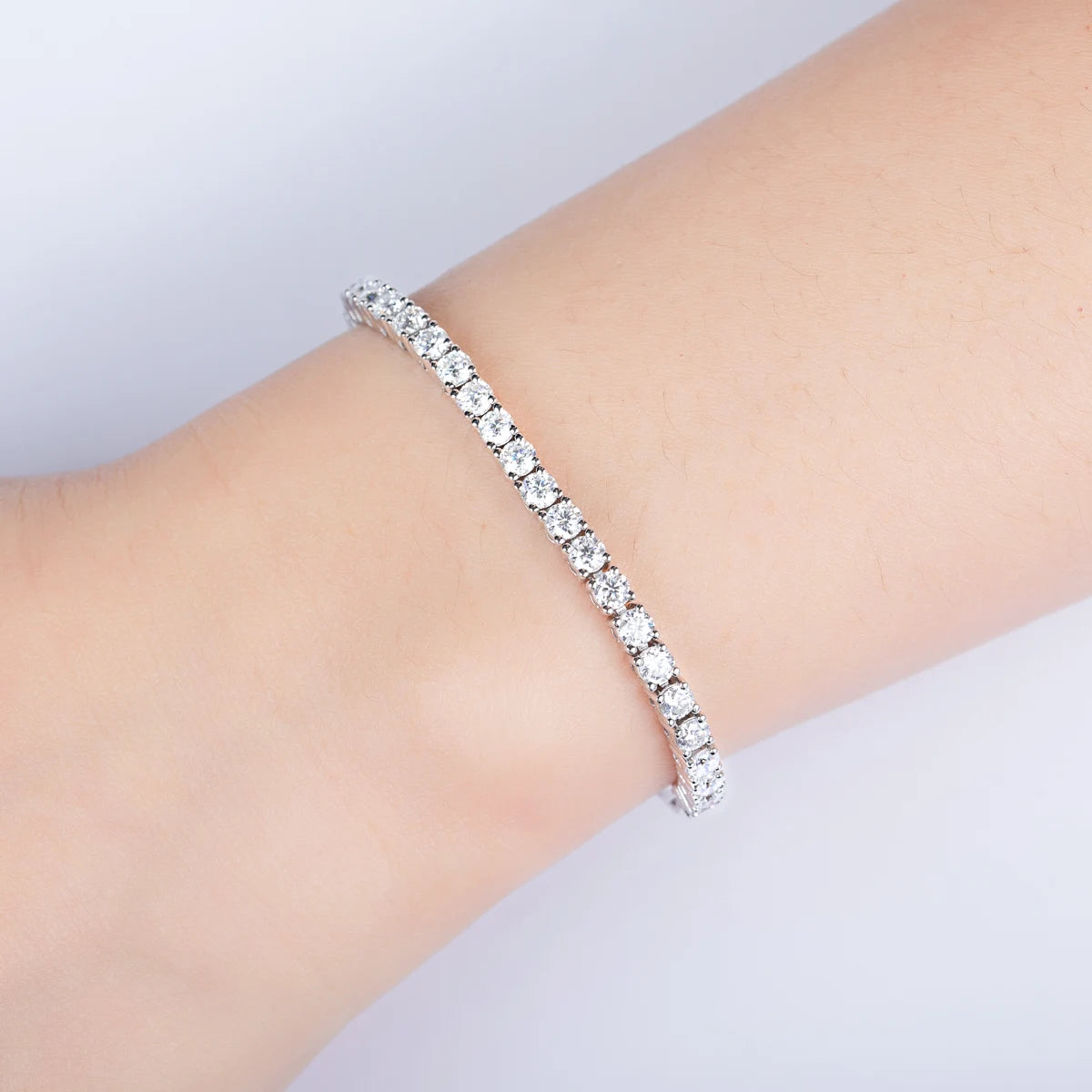 AnuJewel 3mm Moissanite Tennis Bracelet On Hand 925 Sterling Silver Lab Created Diamond 16+4cm Adjustable Bracelets For Woman