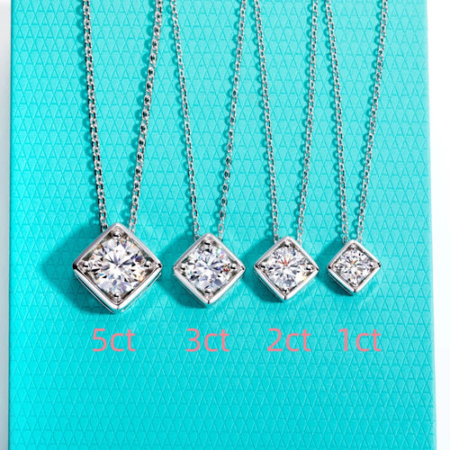 AnuJewel 1ct/2ct/3ct/5ct Moissanite Square Pendant Necklace 925 Sterling Silver 18k Gold Plated Necklace Women Jewelry Gifts