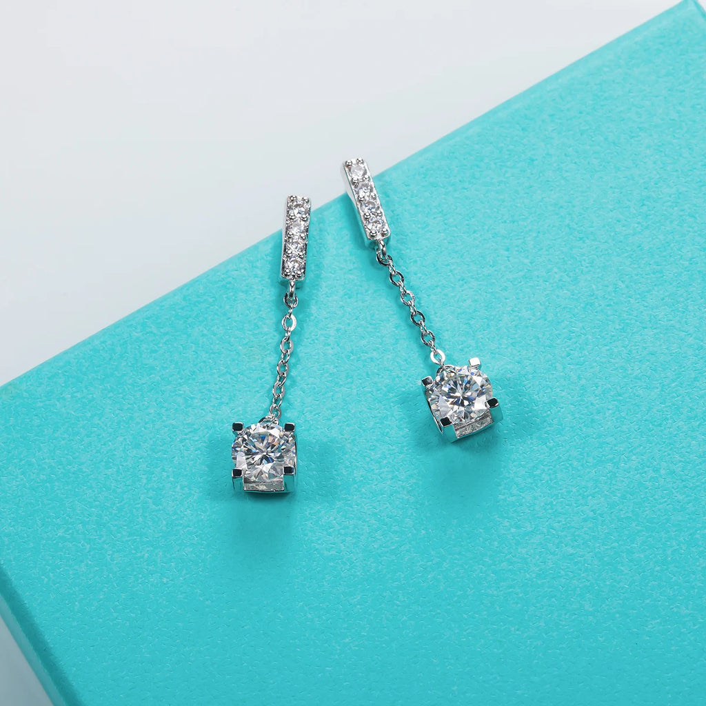Moissanite classic earrings 1ct D color VVS1, 18K white gold — Aurora Moissanite