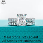 3ct radiant moissanite bridal set 4.042ct total, S925 silver — Aurora Moissanite