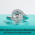 The Bria Ring worn — 2.5ct pear moissanite halo engagement ring, S925 — Aurora Moissanite