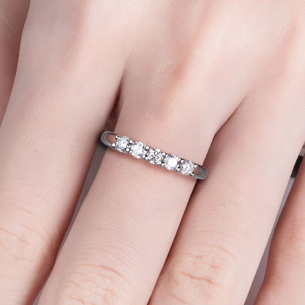 The Cord Band lifestyle — 3mm moissanite bezel band worn on finger — Aurora Moissanite