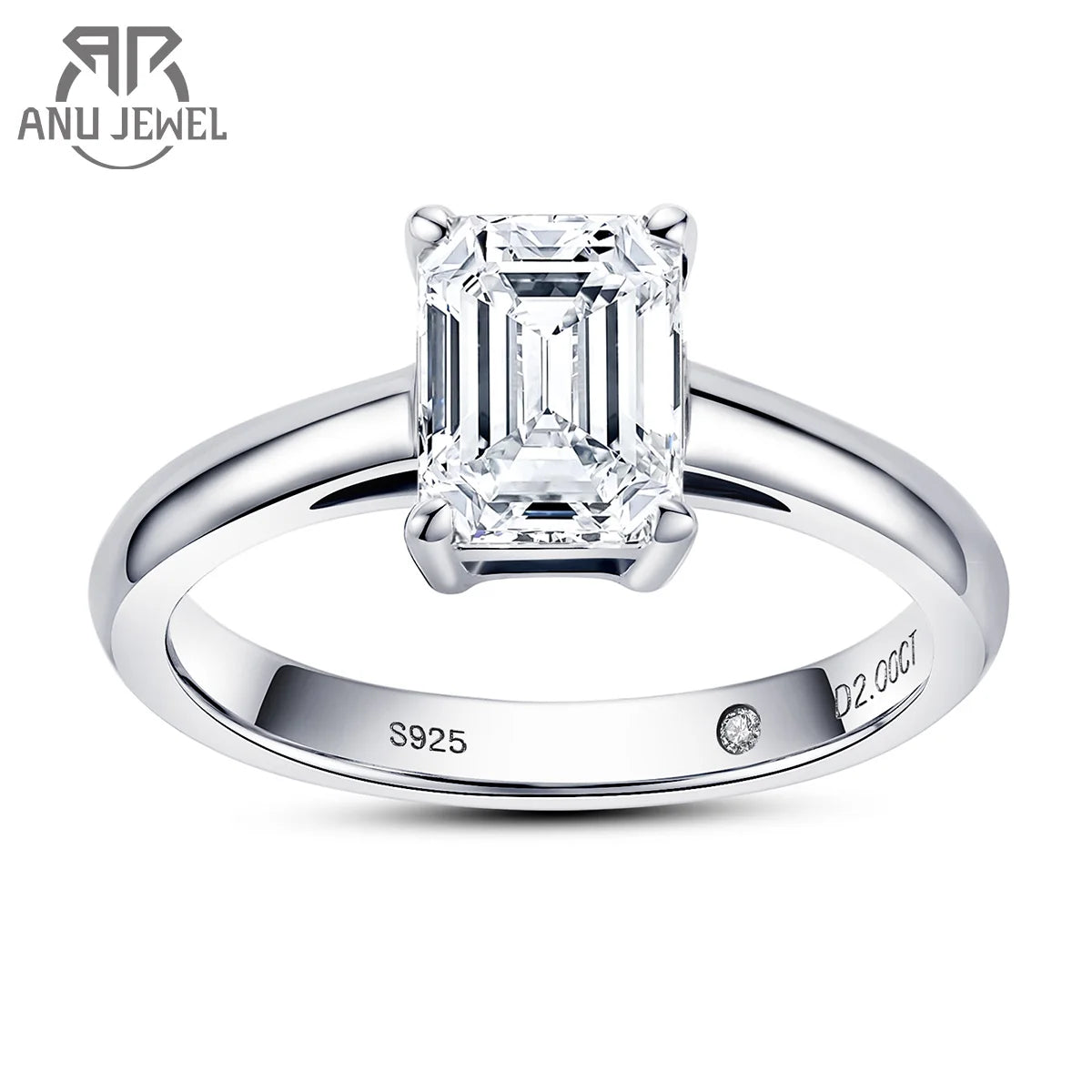 2ct emerald cut moissanite engagement ring 6x8mm, S925 — Aurora Moissanite
