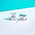 Radiant moissanite earrings, side profile, S925 — Aurora Moissanite