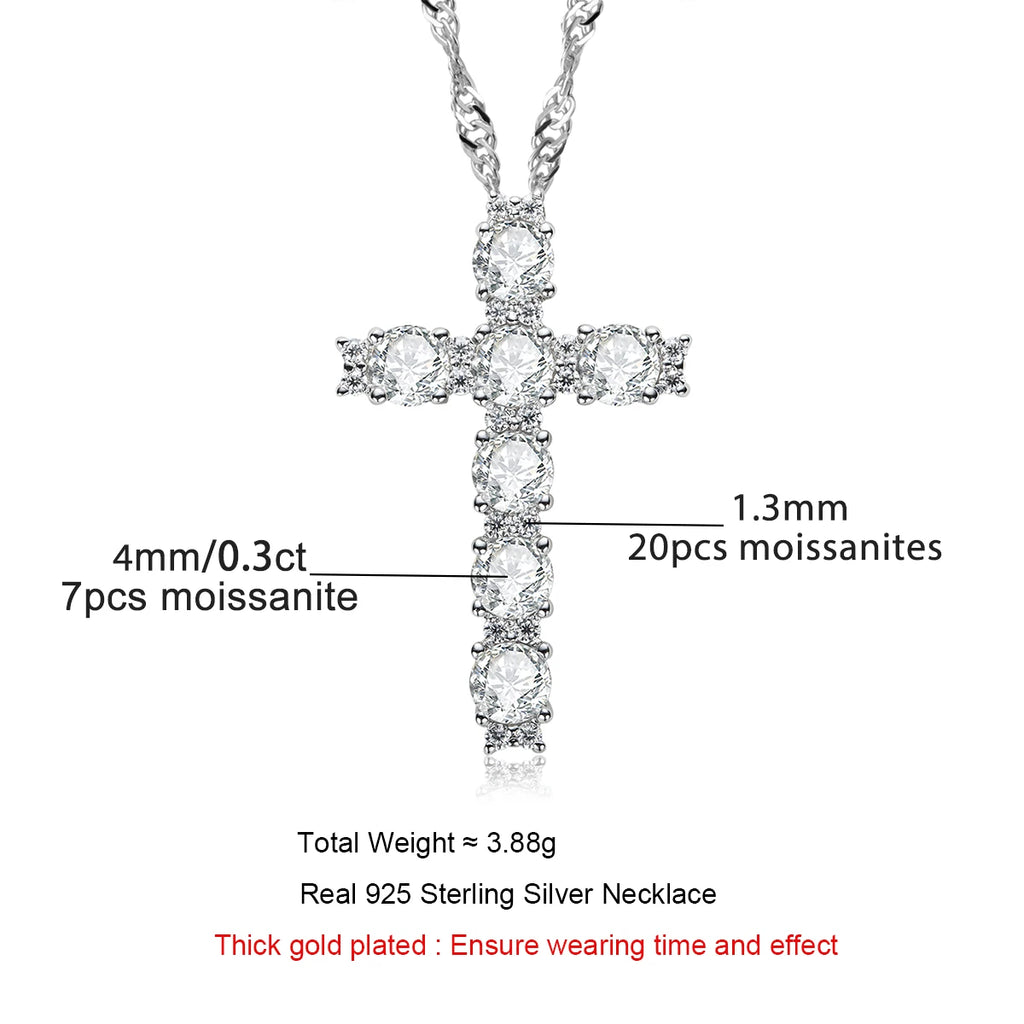 2.1cttw moissanite cross pendant, 18K gold plated sterling silver, side angle — Aurora Moissanite