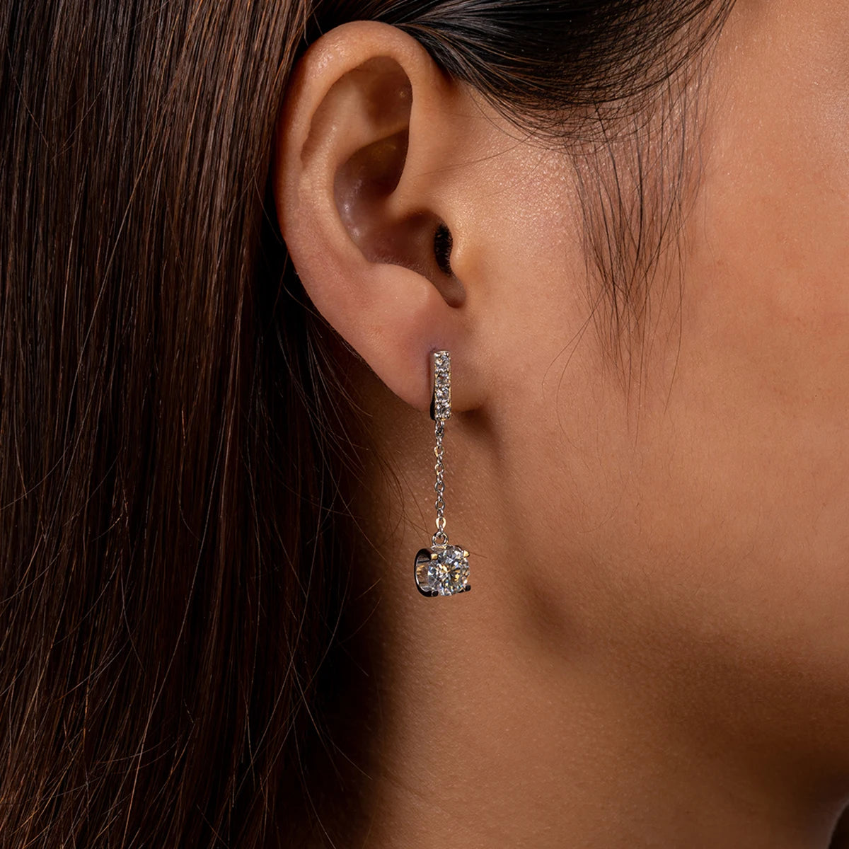 The Lace Earrings — 1ct moissanite classic, 18K white gold — Aurora Moissanite