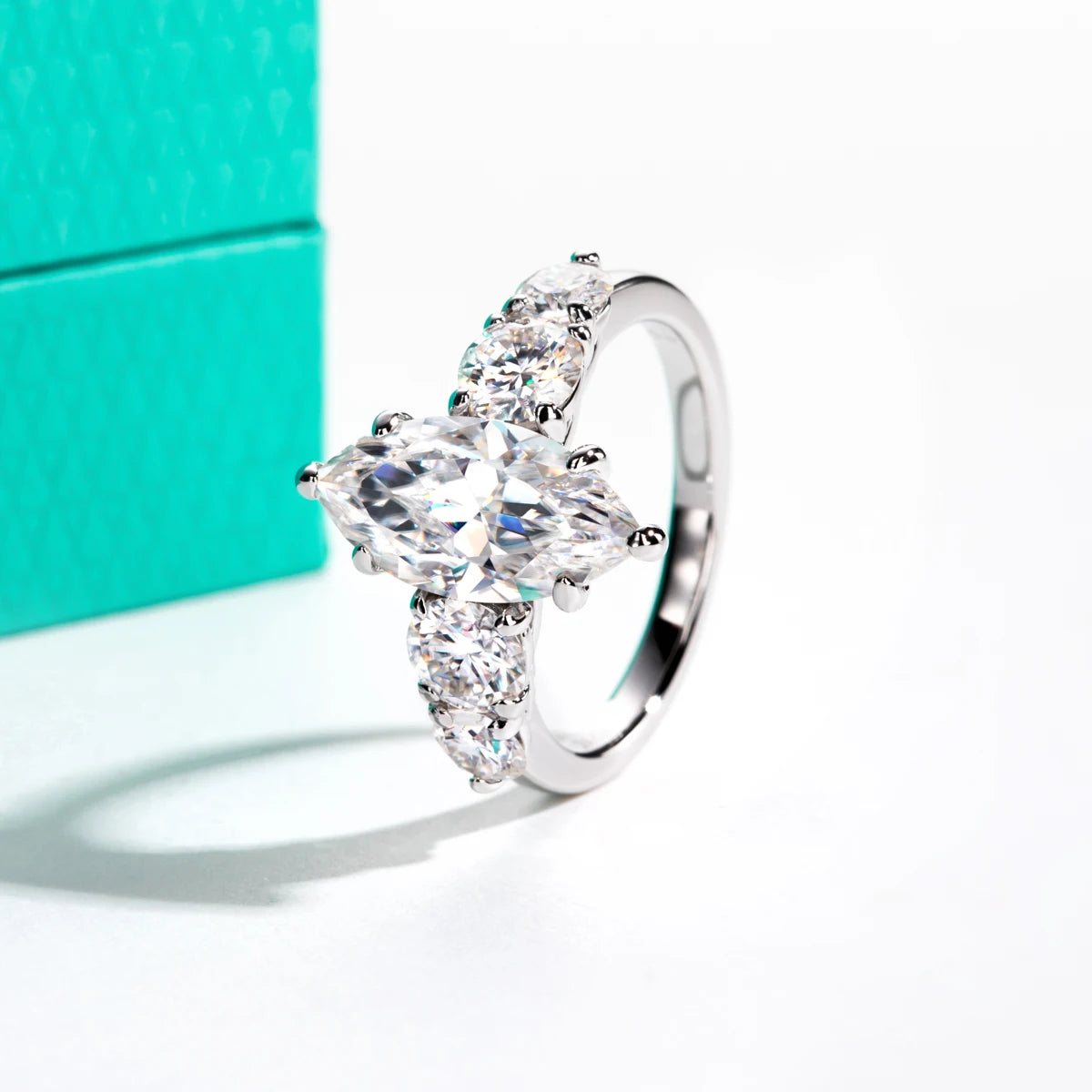 The Sora Ring worn — 3ct marquise cut moissanite solitaire, S925 silver — Aurora Moissanite