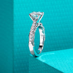 The Rowe Ring lifestyle — 2ct vintage moissanite ring worn on finger — Aurora Moissanite