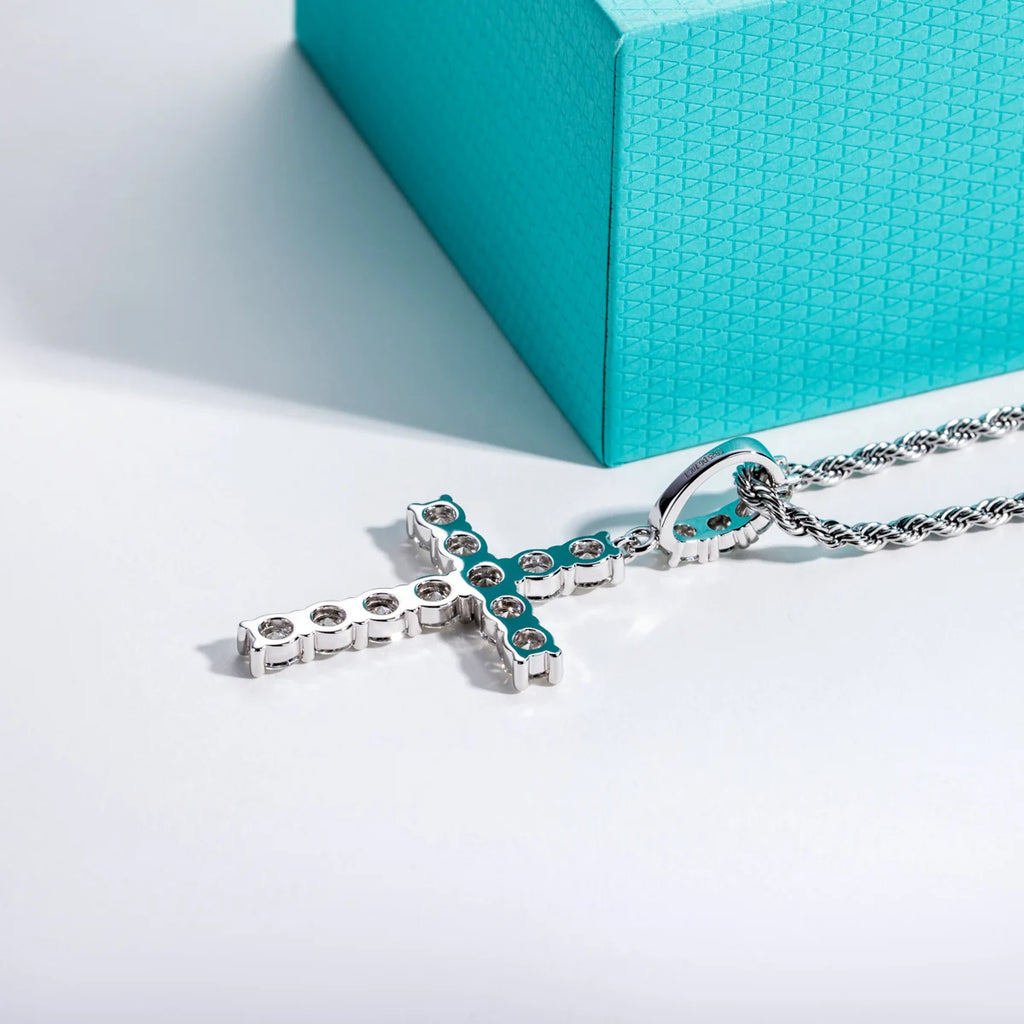 AnuJewel 6.7cttw D Color Moissanite Cross Pendant Layered Hip Hop Necklace 925 Sterling Silver New Age Dope Jewelry for Men