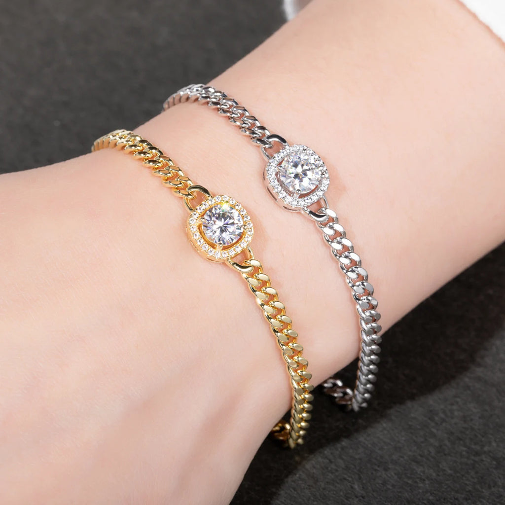 The Link Bracelet worn — moissanite Cuban chain bracelet, 18K white gold S925 — Aurora Moissanite