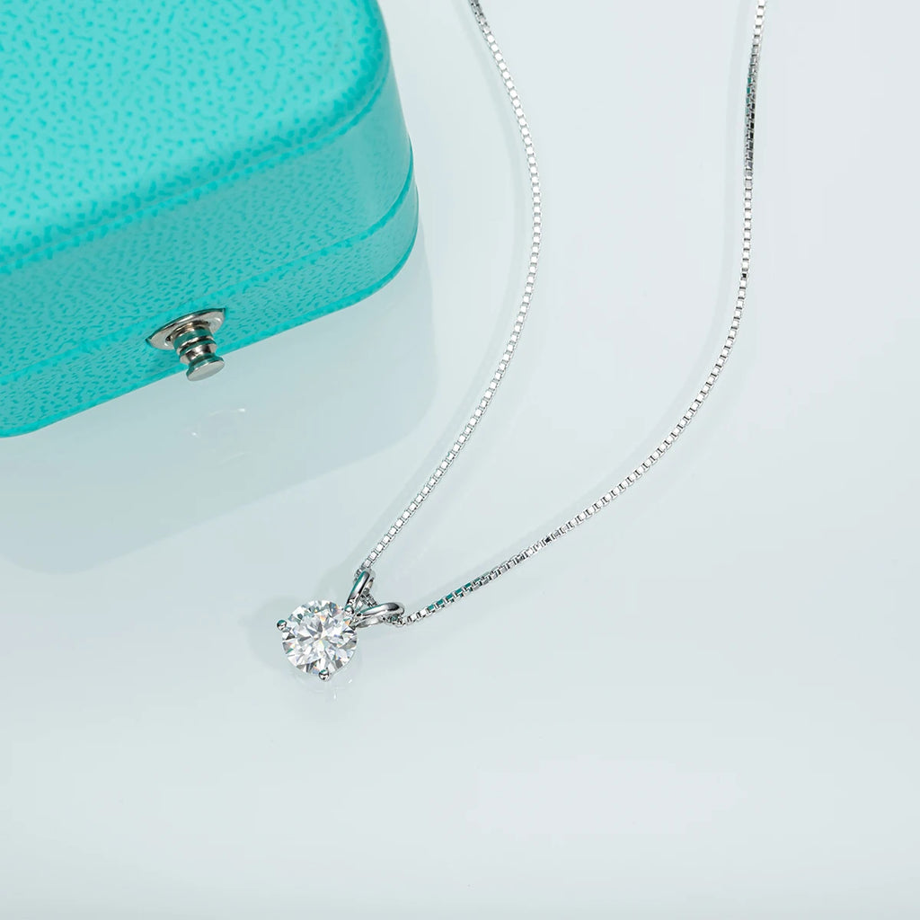 1ct moissanite solitaire pendant, 18K gold plated sterling silver, side angle — Aurora Moissanite