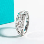 The Rune Band worn — 3mm princess moissanite Roman column ring, S925 — Aurora Moissanite