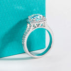 The Sena Ring lifestyle — 3ct moissanite Y-shape halo ring worn on finger — Aurora Moissanite