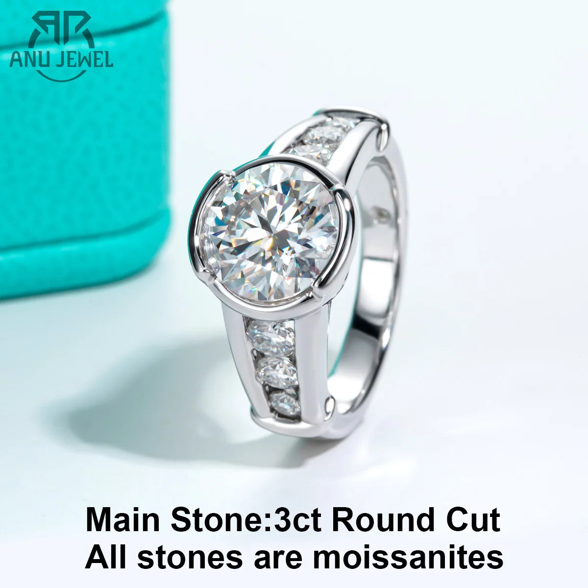 3ct round moissanite engagement ring unisex, 18K gold plated S925 — Aurora Moissanite