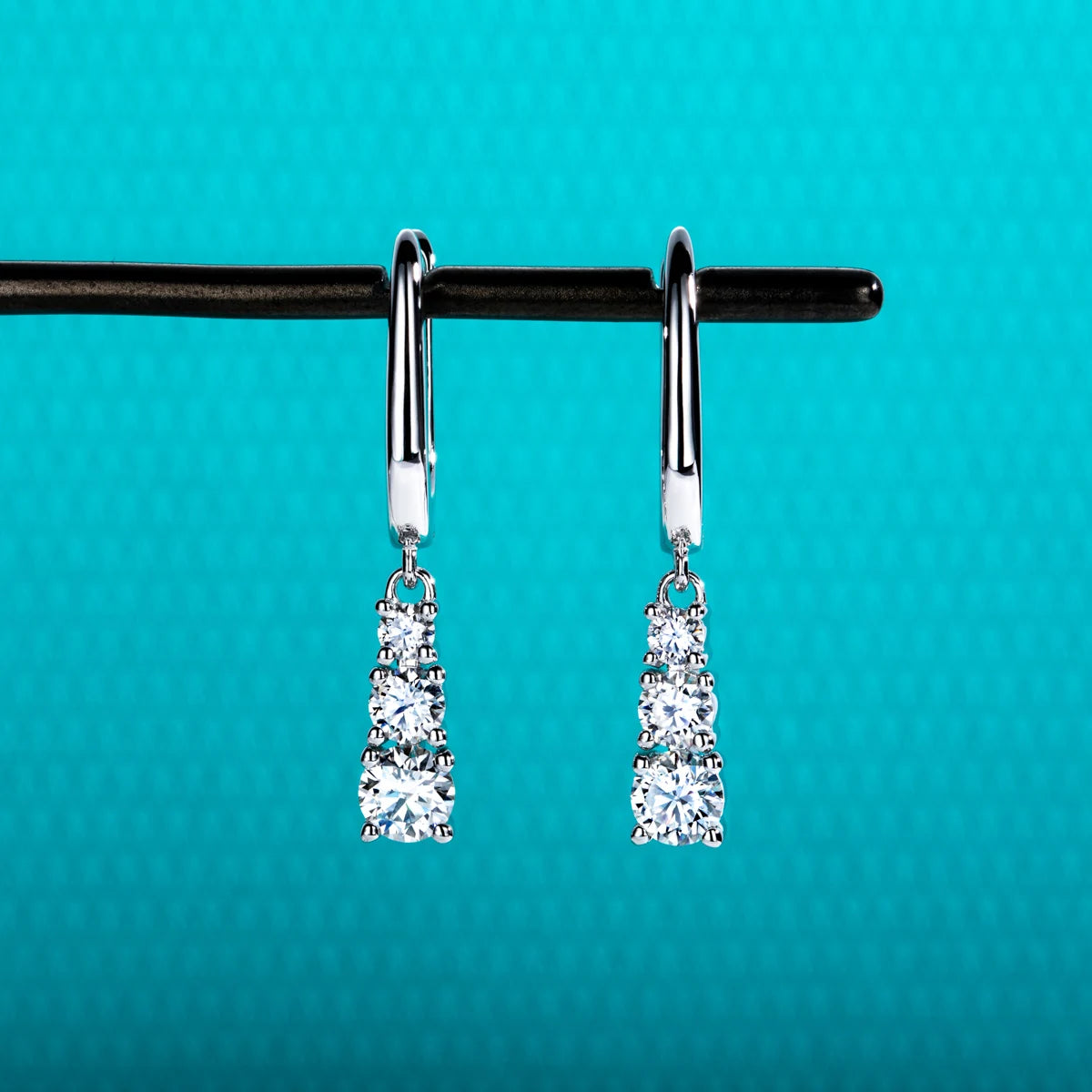 The Wisp Earrings — 1.8cttw moissanite dangle drops, front — Aurora Moissanite