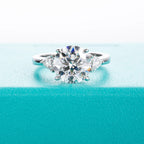 The Reina Ring — 4.6ct round moissanite solitaire, front view, 18K white gold — Aurora Moissanite