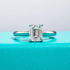 The Brae Ring — 2ct emerald moissanite solitaire, front view — Aurora Moissanite
