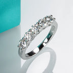 The Wave Band — 4mm moissanite 5-stone band, front view, yellow gold plated — Aurora Moissanite