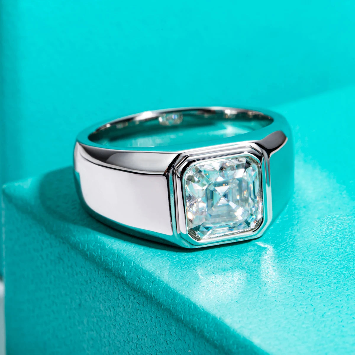 Asscher moissanite 3ct D color VVS1, men's gold ring octagonal cut — Aurora Moissanite