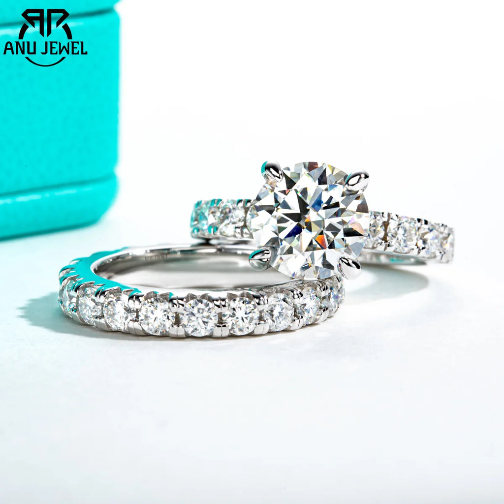 3.5ct moissanite ring set with 3mm eternity band, S925 — Aurora Moissanite
