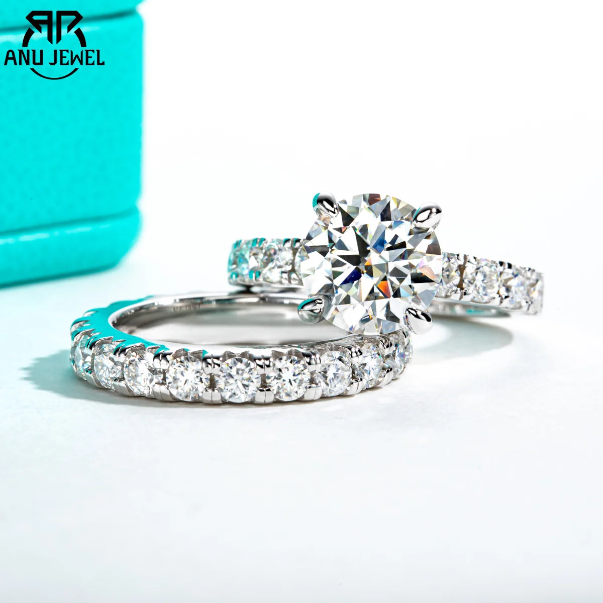 3.5ct moissanite ring set with 3mm eternity band, S925 — Aurora Moissanite