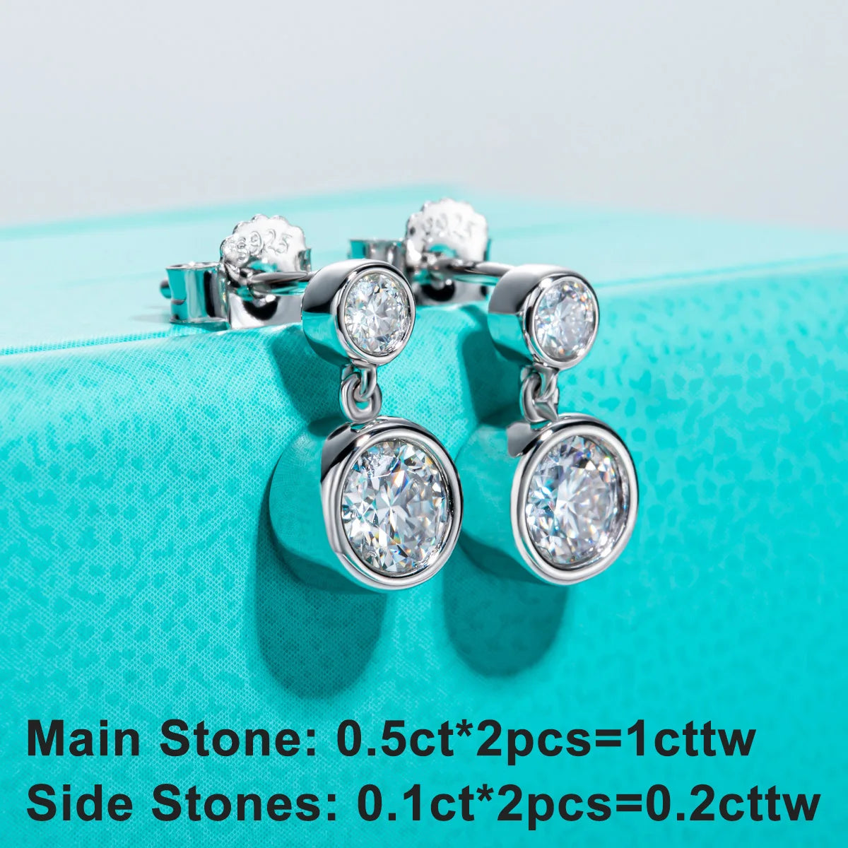 AnuJewel 1.2cttw D Color Moissanite Drop Earrings 18K Gold Plated 925 Sterling Silver Stud Bezel Earrings Women Gifts Wholesale