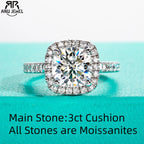 3ct cushion moissanite halo engagement ring, 18K gold plated S925 — Aurora Moissanite