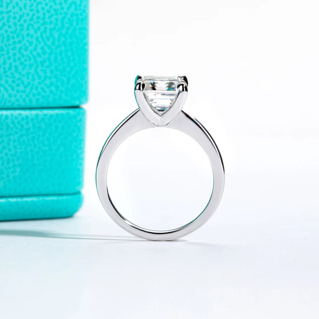 3ct asscher moissanite ring, side profile, S925 — Aurora Moissanite