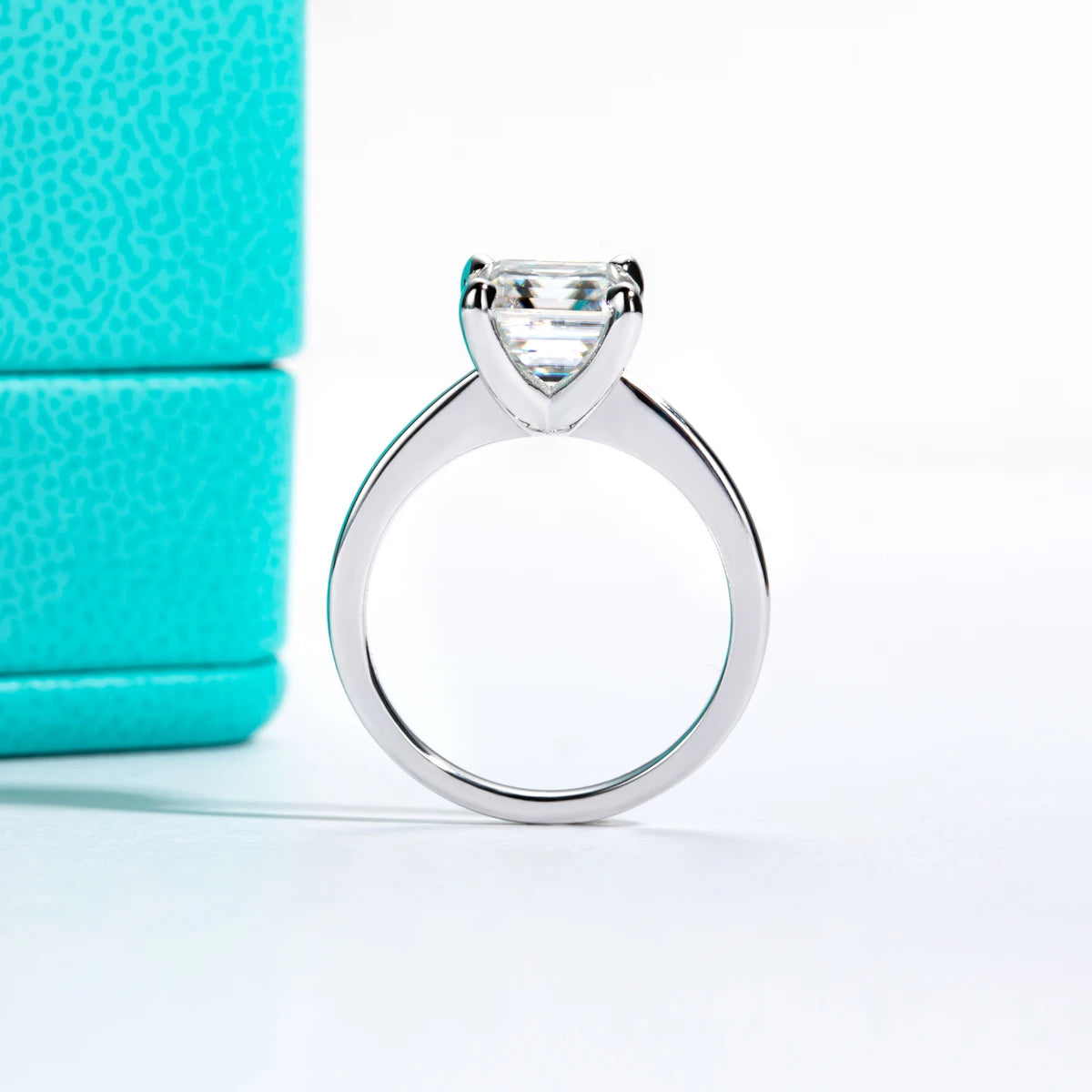 3ct asscher moissanite ring, side profile, S925 — Aurora Moissanite