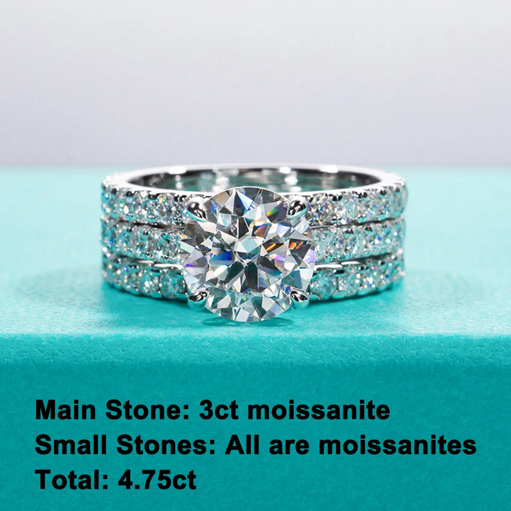 The Maren Ring — 3ct moissanite bridal set front view — Aurora Moissanite