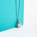 The Pillow Pendant — 2ct cushion moissanite pendant, front view, sterling silver — Aurora Moissanite