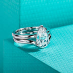 Pear moissanite 3ct D color VVS1 bridal set, engagement ring and plain band — Aurora Moissanite