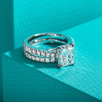 3ct radiant moissanite bridal set, side profile, S925 sterling silver — Aurora Moissanite